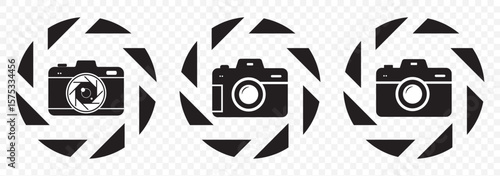 Camera icon set. Photo camera in flat style. Vector on Transparent Background. EPS 10.
