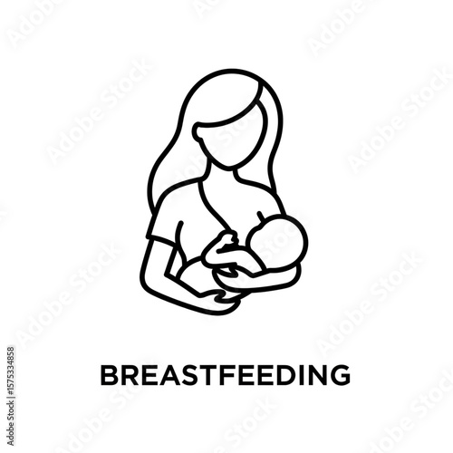 Minimalist Breastfeeding Icon: Mother Holding Baby in Outline Style