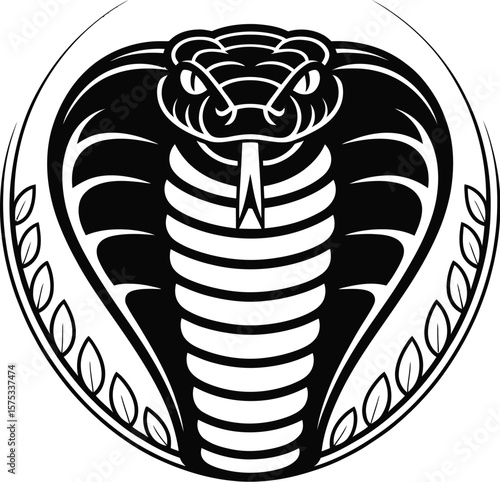 Cobra emblem with leaves snake logo