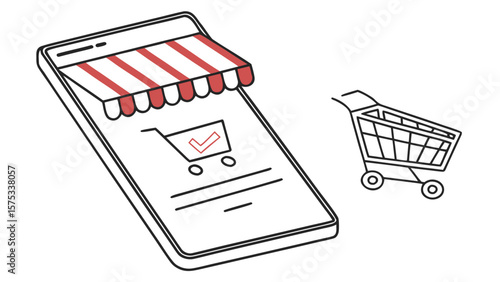 Online shopping concept with smartphone and shopping cart for e commerce and retail business concept design