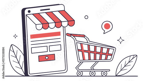 Online shopping app with shopping cart for e commerce and mobile retail experience and digital marketplace