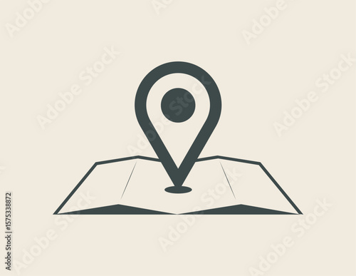 Stylized map with a location pin icon isolated on white background