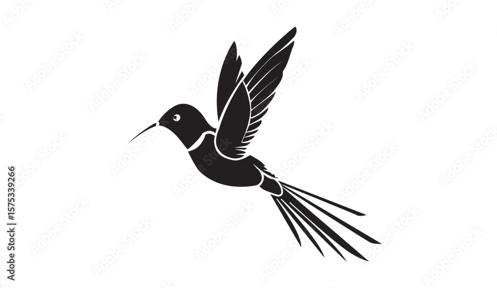 Fototapeta premium Black Bird Silhouette on White Background – Vector Illustration