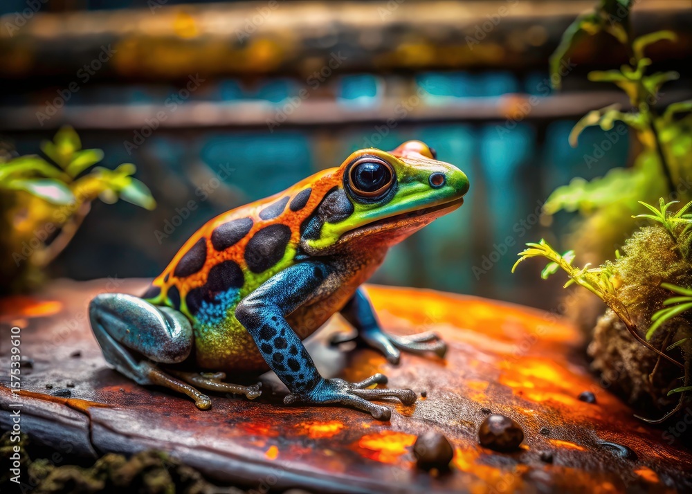 Fototapeta premium Macro photography reveals the exquisite detail of an Ecuadorian Ameerega bilinguis poison frog.