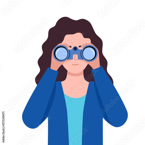 Woman looking through binoculars searching for a job or new opportunities.