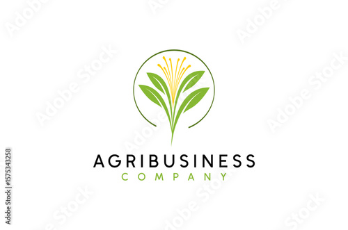 Modern agri-business logo design featuring a stylized plant. Represents organic growth and prosperity.