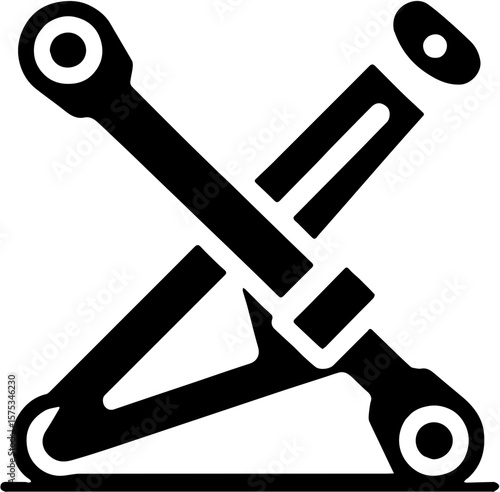 angled mechanical scissor jack icon with pivoting arms and flat base for industrial use