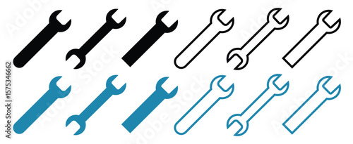 Wrench spanner tool and combination spanner open box. wrench and screwdriver repair and tool icons set. crossed wrenches tool repair service maintenance equipment .

