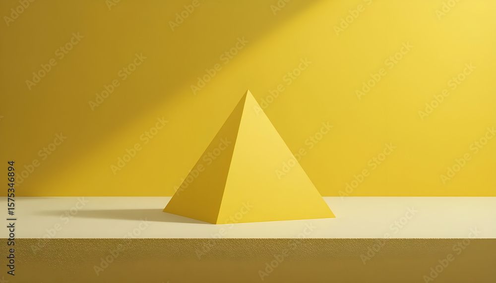 Fototapeta premium Minimalist Yellow Pyramid 3D Geometric Artwork with Monochromatic Vibrant Background
