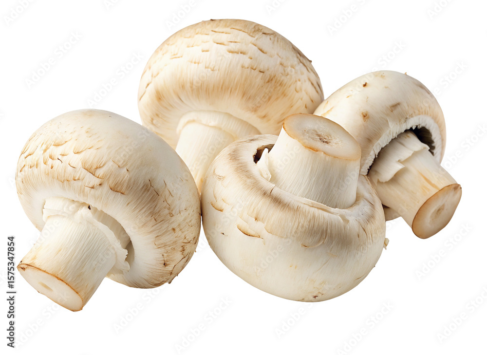 Fototapeta premium Fresh white mushrooms arranged against a clean background for culinary ingredient photography