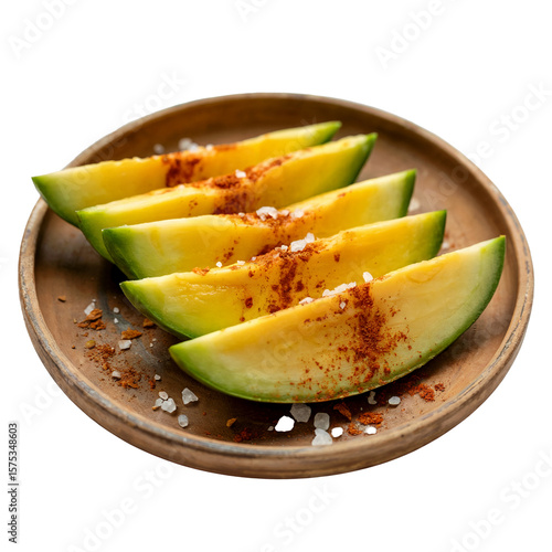 Sliced Raw Green Mango with Chili Powder and Salt – Transparent Background PNG