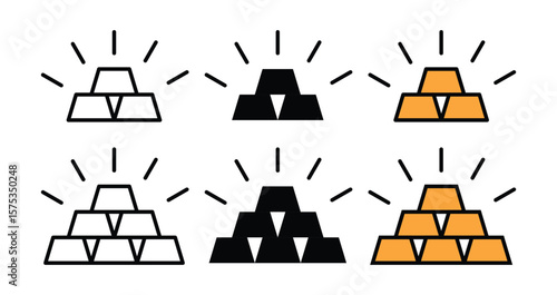 Gold bar stack icon in flat style. Set of gold bar icons. Business Trading Finance. Golden bars, Gold bar icon.
