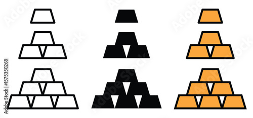 Gold bar stack icon in flat style. Set of gold bar icons. Business Trading Finance. Golden bars, Gold bar icon.
