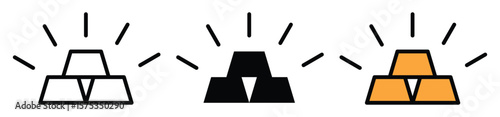 Gold bar stack icon in flat style. Set of gold bar icons. Business Trading Finance. Golden bars, Gold bar icon.
