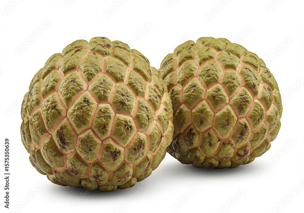 Obraz premium 鮮やか緑色 完熟チェリモヤ二個 背景白