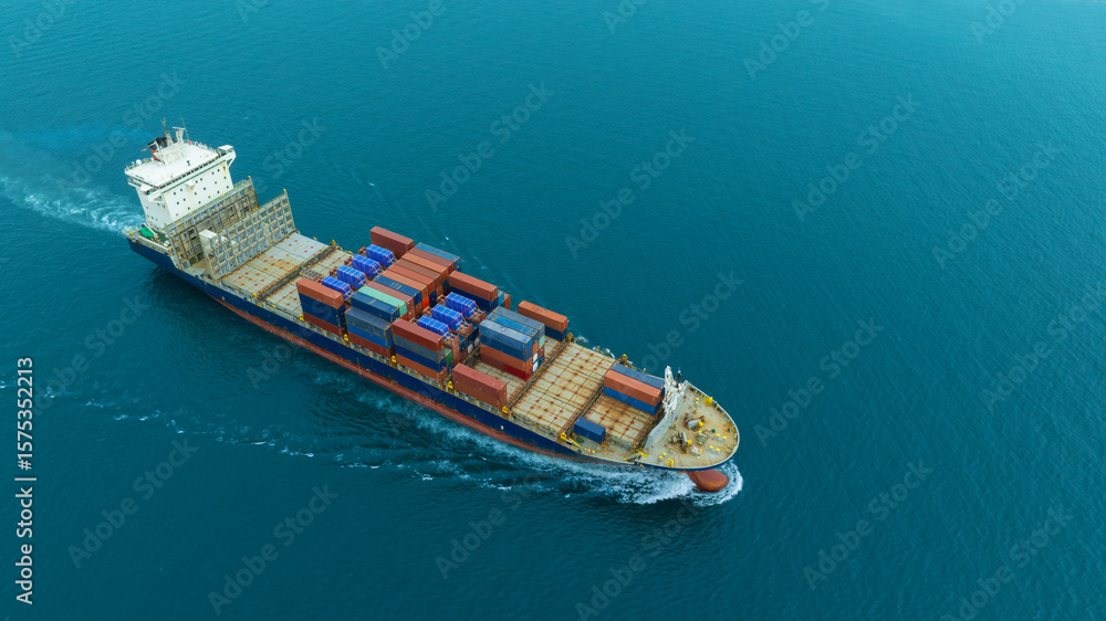 Fototapeta premium Aerial view of the freight shipping transport system cargo ship container. international transportation Export-import business, logistics, transportation industry concepts 