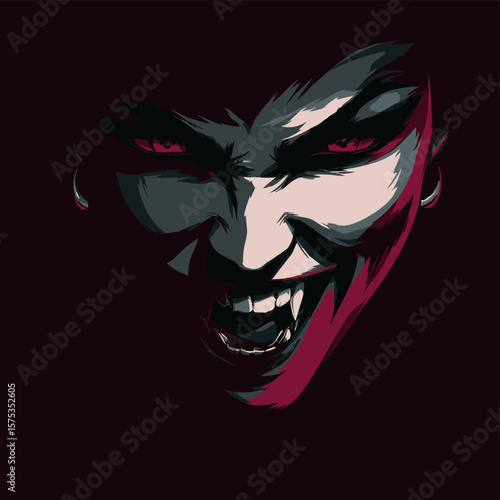 Vector Scary Evil Vampire Face Logo, Illustration