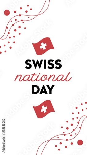 Celebrate swiss national day with festive red and white swiss flags and decorative elements