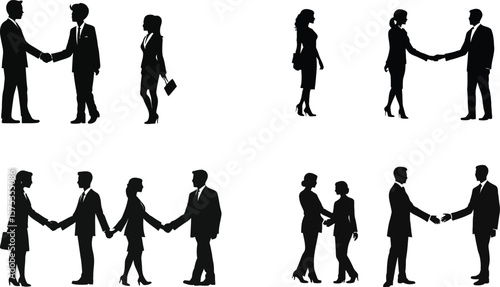 Vector silhouettes of business people walking in a group