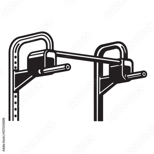 A black and white illustration of a dip bar exercise equipment in minimalist style