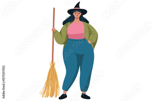 Cute fantasy cartoon style halloween witch character