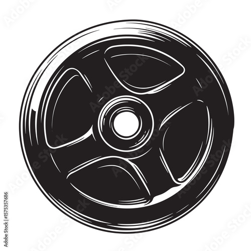 Detailed black and white illustration of a weight plate for strength training workouts