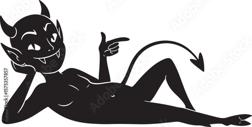 Devil Lying Down Cartoon Character silhouette