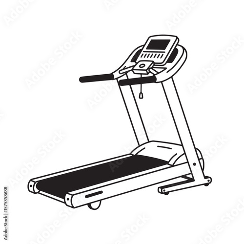 Monochrome vector illustration of a treadmill fitness equipment isolated on white background