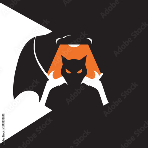 A stylized demonic fox silhouette within a bold letter "A" logo design, illuminated by a spotlight.