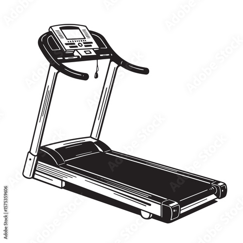 Vector illustration of a black and white treadmill gym equipment exercise machine