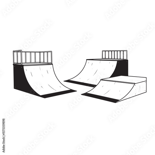 Vector illustration of skateboard ramps set for skateboarding and extreme sport activities