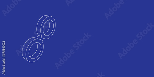The outline of a large astrological opposition symbol made of white lines on the left. 3D view of the object in perspective. Vector illustration on indigo background