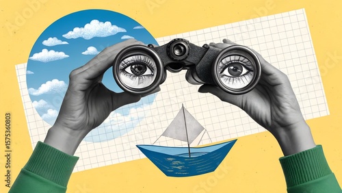 Vision and Future Planning with Binoculars and Sailboat