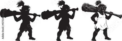 Female Troll Holding Big Club Cartoon Character silhouette