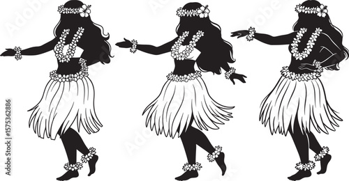 Hula Dancer Hawaiian Style Cartoon Character silhouette