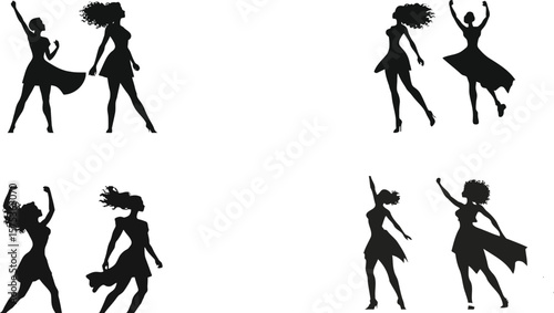 Dancing female silhouettes evolve through sport and music, illustrating the human body's passion in motion