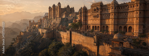 Ancient Rajasthani fort aerial view high resolution panorama