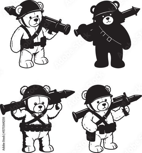 Teddy Bear With Military Helmet Holding Rocket Launcher silhouette