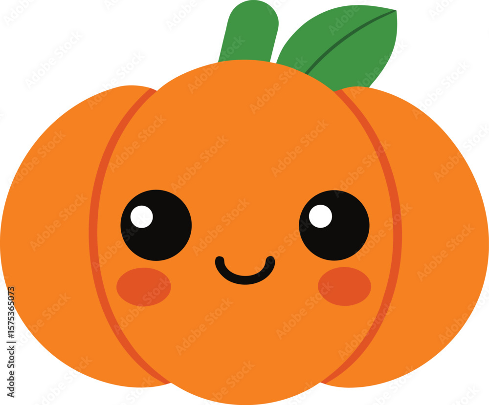 Fototapeta premium Chunky Pumpkin Icon with Leafy Top and Side