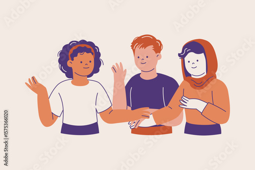 Multicultural Group of People is Standing Together Team Illustration