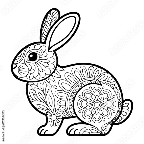 Beautiful line drawing rabbit mandala