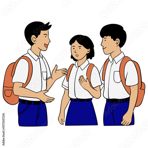 High school junior high school Indonesian school children Illustration Cartoon. I'm chatting with friends