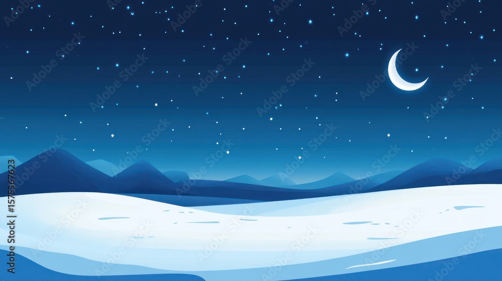 Fototapeta premium Snowy mountain landscape at night