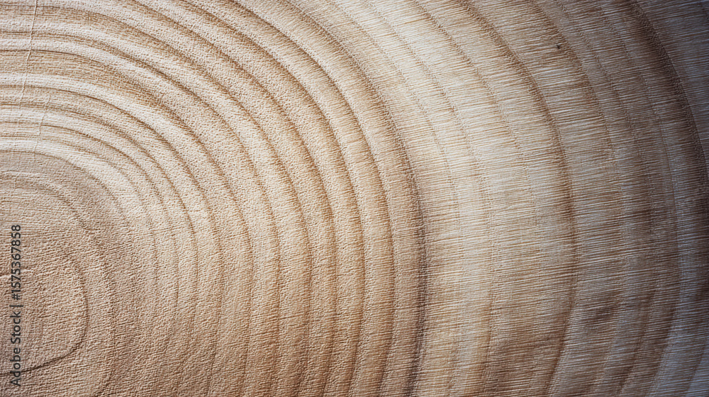 Naklejka premium The detail of the concentric growth s is clear in this section of freshly cut tree trunk, showcasing the natural patterns and textures of the wood grain.