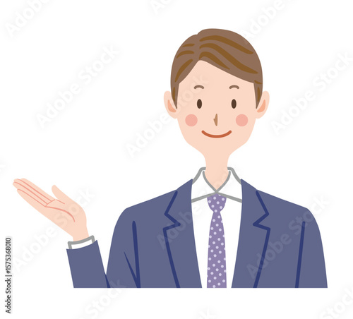説明するスーツの男性のイラスト　ビジネスマン
