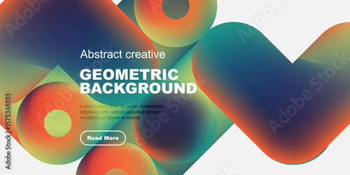 Fluid shapes, vibrant colors create modern abstract background. Text overlay promotes further exploration. Design feels energetic, dynamic.