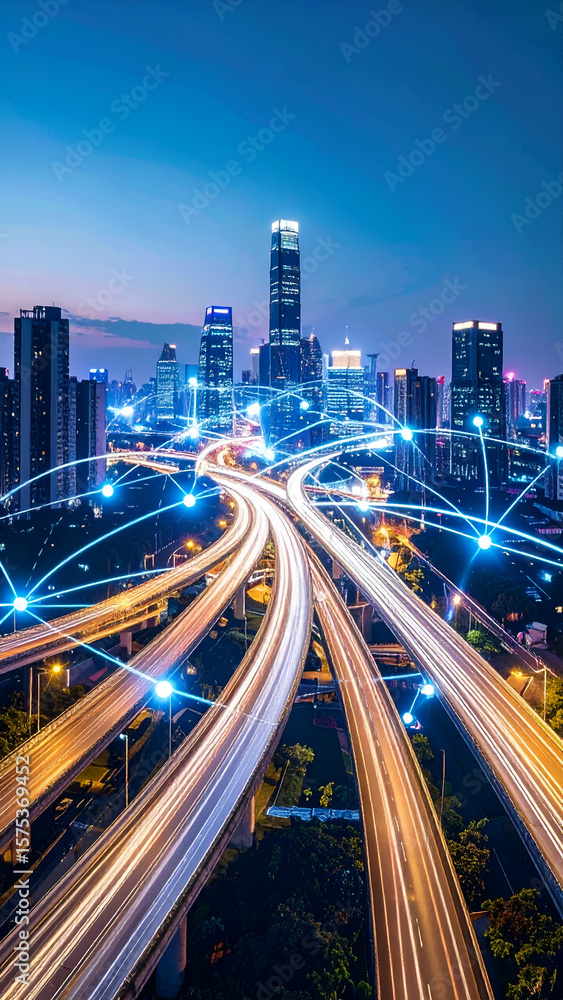 Naklejka premium Smart City Highway Network at Night.