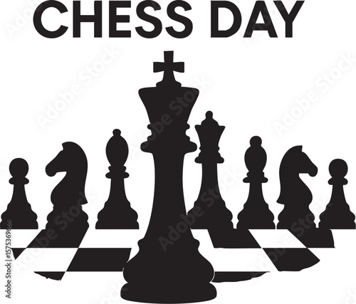 Minimalist Chess Silhouettes Vector Set – Strategy Game Pieces and Player Illustrations on White Background. world chess day.