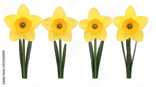 Wallpaper Mural Four Yellow Daffodils Spring Flowers Bouquet Isolated White Background Torontodigital.ca