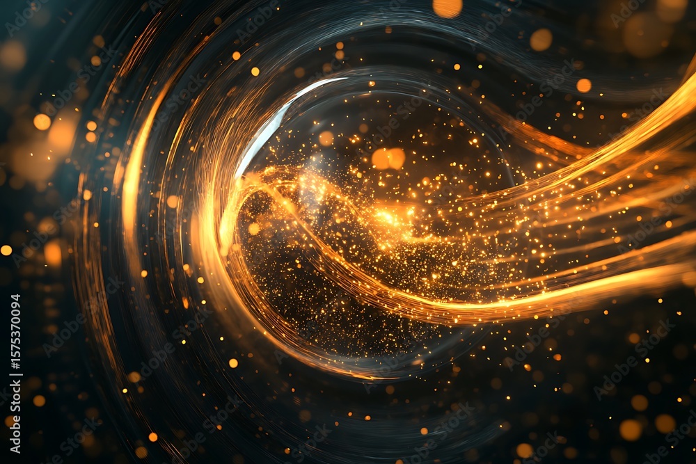 Obraz premium Swirling light streaks create energy with a galaxy of glowing particles on a dark backdrop